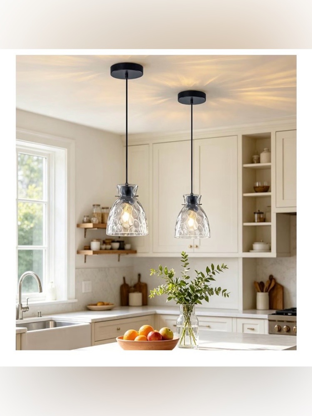 6" Mini Hammered Glass Black Pendant Lights Kitchen Island Lighting 2 Pack,NEW